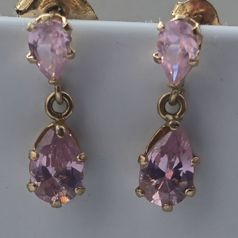 10K Gold Pink Drop Earrings